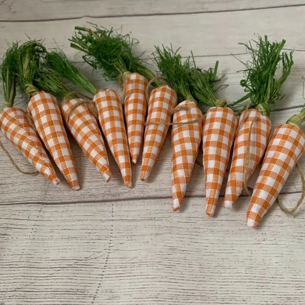 Rachel Ashwell The Farmhouse Plaid Carrot Garland Raffia Leaves Easter 6ft Long
